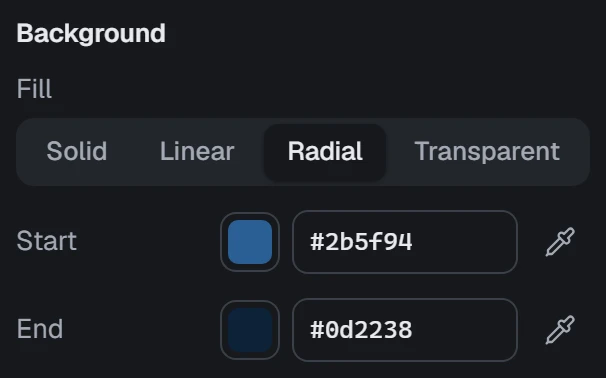 Background in the app, set to Radial