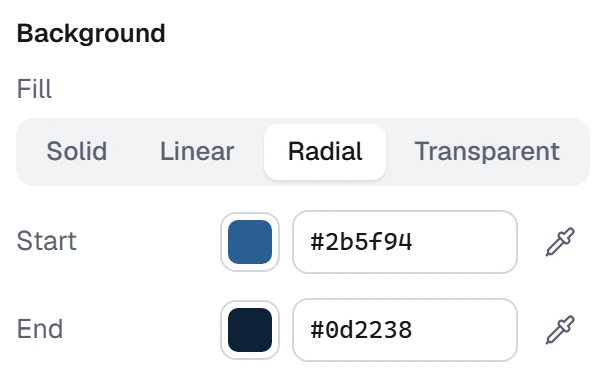 Background in the app, set to Radial