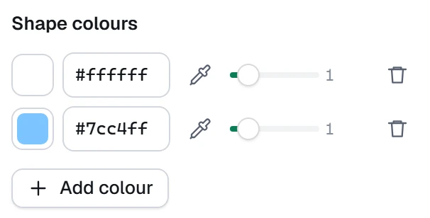 Shape colours in the app, set to White and blue