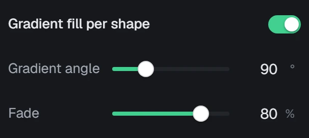 Gradient fill per shape in the app, set to On, fade 80%