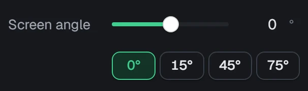 Screen angle in the app, set to 0°