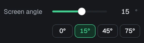 Screen angle in the app, set to 15°