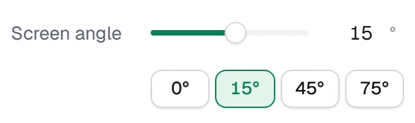 Screen angle in the app, set to 15°