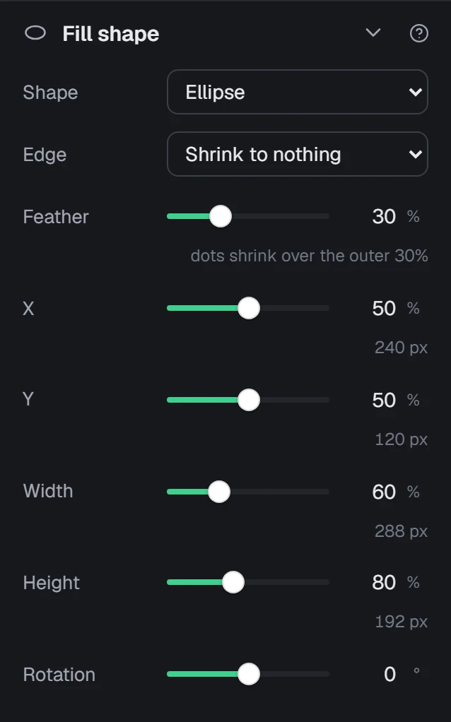 The Fill shape group, with Ellipse picked