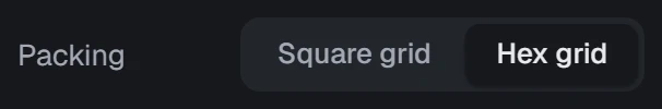 Packing in the app, set to Hex grid