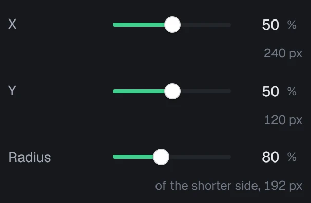 Peak radius in the app, set to Radius 80%