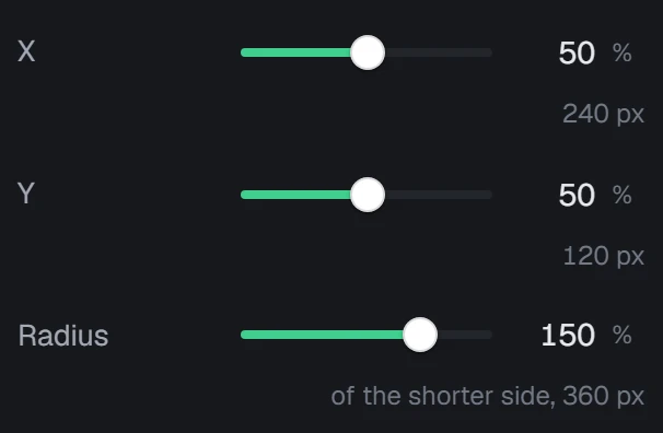 Peak radius in the app, set to Radius 150%