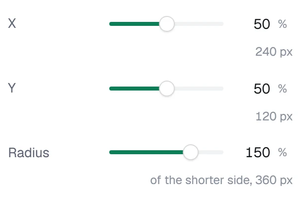 Peak radius in the app, set to Radius 150%