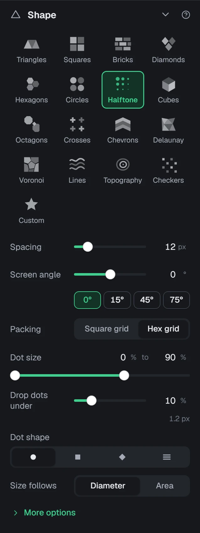 The Shape group with Halftone dots picked