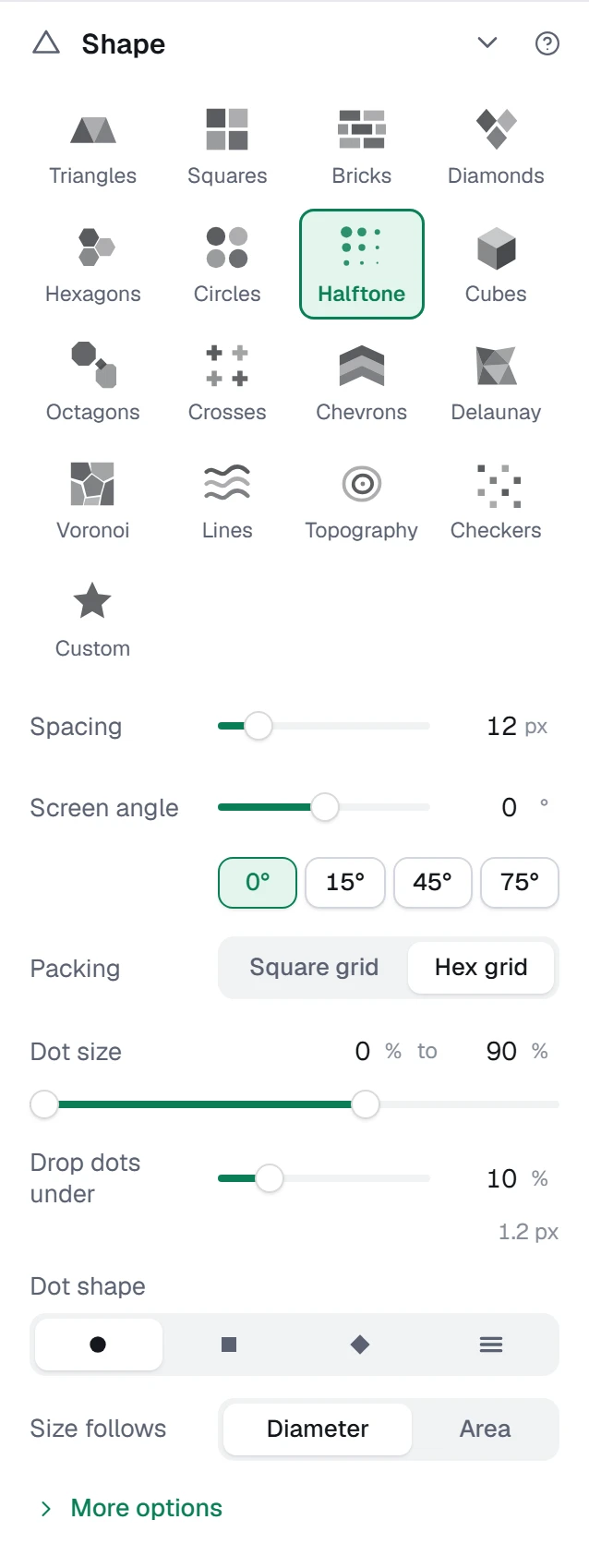 The Shape group with Halftone dots picked