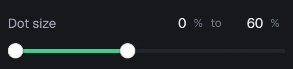 Dot size in the app, set to 0% to 60%