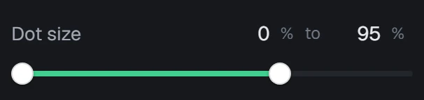 Dot size in the app, set to 0% to 95%