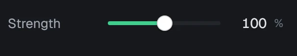 Peak strength in the app, set to 100%