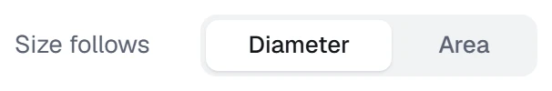 Size follows in the app, set to Diameter