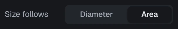 Size follows in the app, set to Area