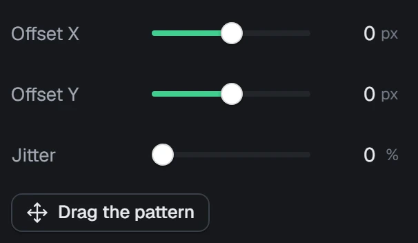 Offset X and Y, then Jitter and Drag the pattern, at the end of More options