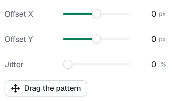 Offset X and Y, then Jitter and Drag the pattern, at the end of More options