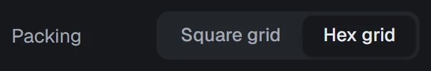 Packing in the app, set to Hex grid