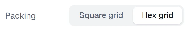 Packing in the app, set to Hex grid