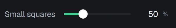 Small squares in the app, set to 50%