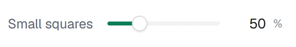 Small squares in the app, set to 50%