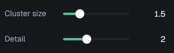 Variation cluster size in the app, set to Cluster size 1.5