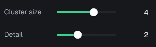 Variation cluster size in the app, set to Cluster size 4