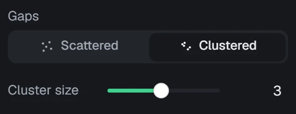 Gaps in the app, set to Clustered, cluster size 3