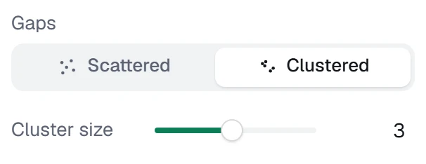 Gaps in the app, set to Clustered, cluster size 3