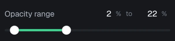 Opacity range in the app, set to 2% to 22%