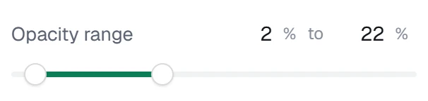 Opacity range in the app, set to 2% to 22%