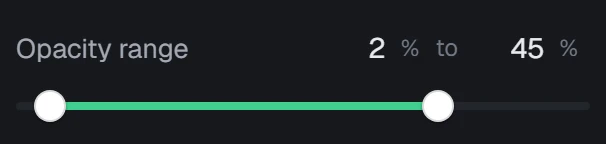Opacity range in the app, set to 2% to 45%