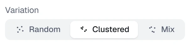 Variation in the app, set to Clustered