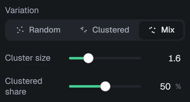 Variation in the app, set to Mix