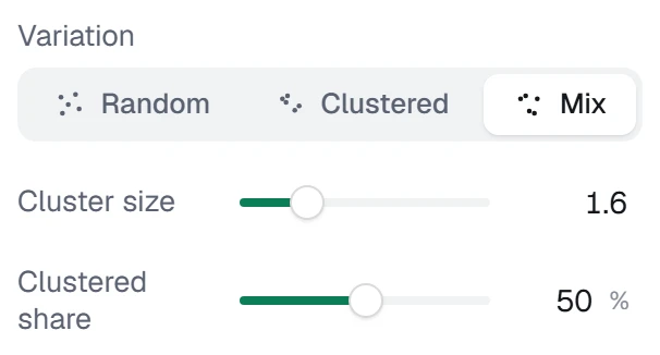 Variation in the app, set to Mix