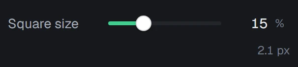 Square size in the app, set to 15%