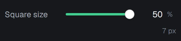 Square size in the app, set to 50%