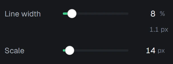 Topography in the app, set to Scale 14 px
