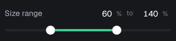Size range in the app, set to 60% to 140%