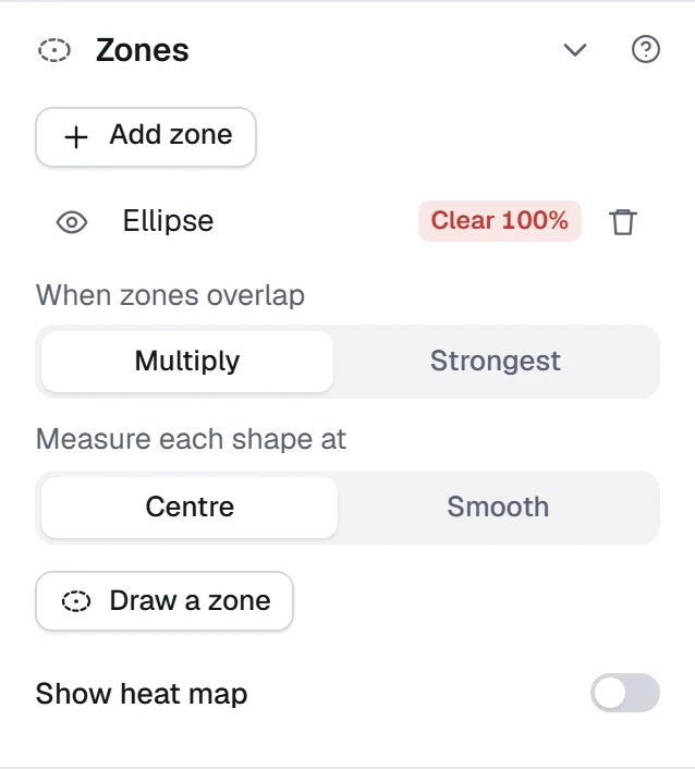 The Zones group in Fine-tune, with one zone in the list